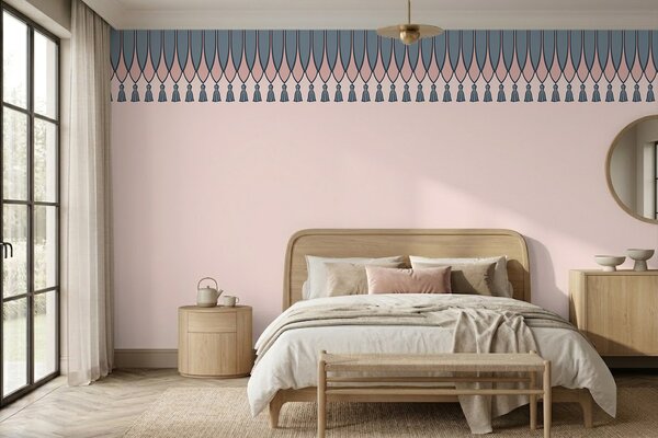 Tapet Bordură decorativă cu ciucuri în nuanțe de roz și albastru, Imagini de fundal unice, w05544 : Uwalls.ro