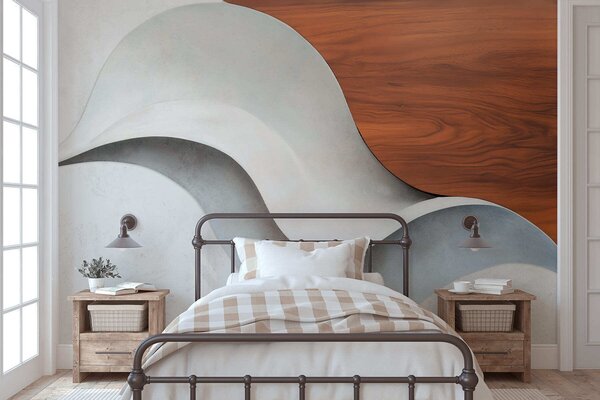 Tapet Valuri abstracte curgătoare, cu accente calde de lemn, într-un design contemporan minimalist, Fototapet Modern, w05599 : Uwalls.ro