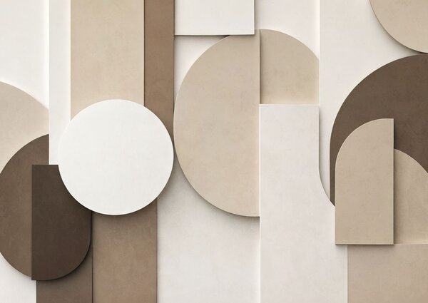 Tapet Forme geometrice bej cu textură, într-o compoziție 3D stratificată, decor de perete minimalist și, Fototapet Geometrie, w05598 : Uwalls.ro