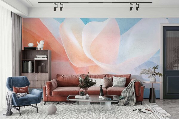 Tapet Petale abstracte, în culori, cu straturi delicate și translucide, în stil acuarelă, Imagini de fundal unice, w05603v1 : Uwalls.ro