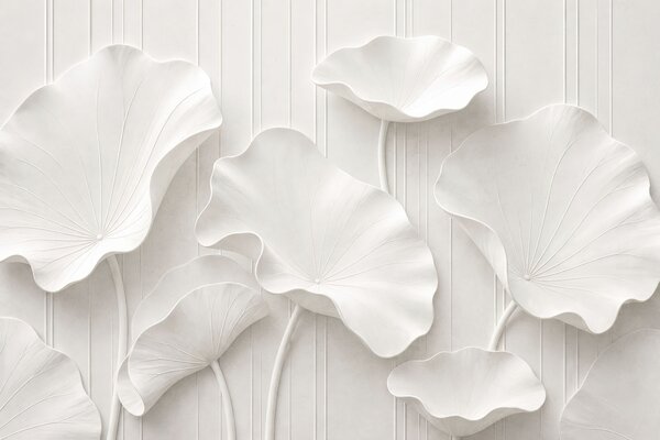 Tapet Relief floral sculptural alb, cu petale suprapuse, un decor de perete elegant în 3D, Fototapet 3D, w05604 : Uwalls.ro