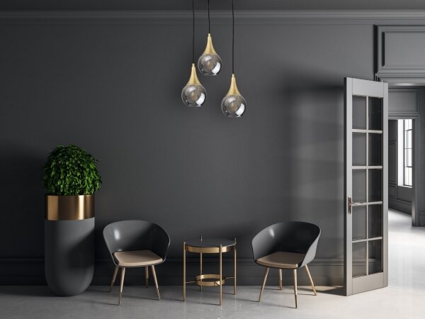 Lustră pe cablu LACRIMA SMOKY 3xE27/60W/230V d. 30 cm