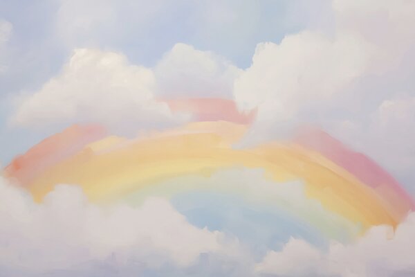 Tapet Un curcubeu abstract printre nori, imitație de pictură, Fototapet Pentru Copii, Rainbow pentru copiilor, w05592 : Uwalls.ro