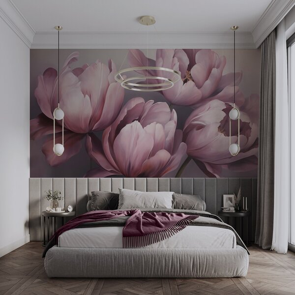 Tapet Pictură abstractă cu imitație de lalele, Fototapet Flori, w05593 : Uwalls.ro