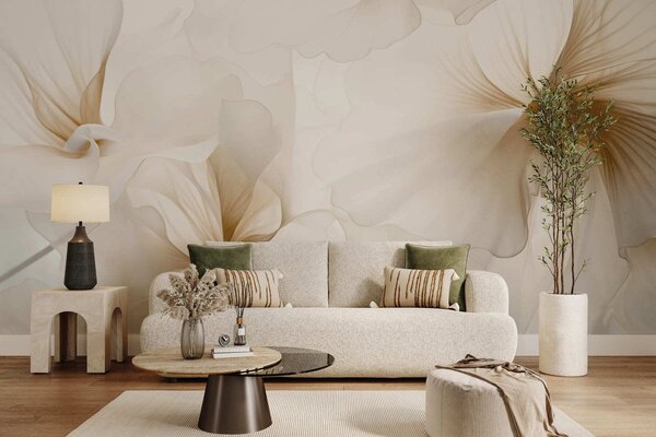 Tapet Flori delicate, cu petale vaporoase și translucide, în stil acuarelă, într-o compoziție florală, Imagini de fundal unice, w05360v1 : Uwalls.ro