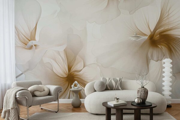 Tapet Flori delicate, cu petale vaporoase și translucide, în stil acuarelă, într-o compoziție florală, Imagini de fundal unice, w05360v1 : Uwalls.ro
