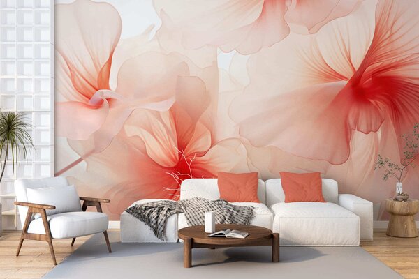 Tapet Flori delicate, cu petale vaporoase și translucide, în stil acuarelă, într-o compoziție florală, Imagini de fundal unice, w05360 : Uwalls.ro