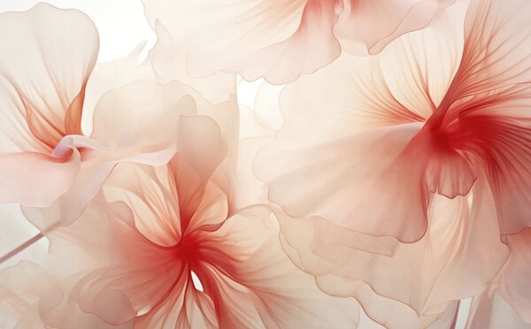Tapet Flori delicate, cu petale vaporoase și translucide, în stil acuarelă, într-o compoziție florală, Imagini de fundal unice, w05360 : Uwalls.ro