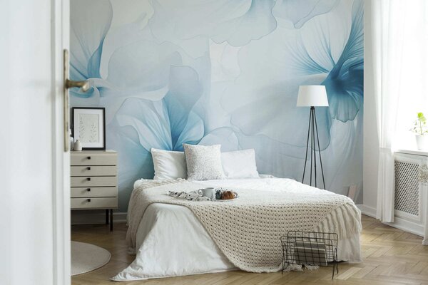 Tapet Flori delicate, cu petale vaporoase și translucide, în stil acuarelă, într-o compoziție florală, Imagini de fundal unice, w05360v2 : Uwalls.ro