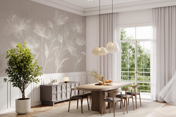 Tapet Flori elegante și aerisite, cu petale translucide dispuse în straturi, pe tulpini lungi și delicate, Fototapet Flori, w05579v1 : Uwalls.ro