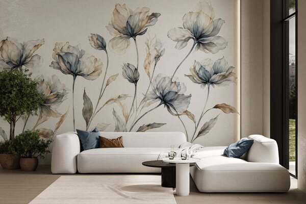 Tapet Flori elegante și aerisite, cu petale translucide dispuse în straturi, pe tulpini lungi și delicate, Fototapet Flori, w05579 : Uwalls.ro