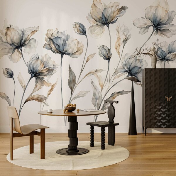 Tapet Flori elegante și aerisite, cu petale translucide dispuse în straturi, pe tulpini lungi și delicate, Fototapet Flori, w05579 : Uwalls.ro
