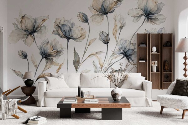Tapet Flori elegante și aerisite, cu petale translucide dispuse în straturi, pe tulpini lungi și delicate, Fototapet Flori, w05579 : Uwalls.ro