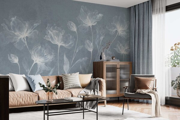 Tapet Flori elegante și aerisite, cu petale translucide dispuse în straturi, pe tulpini lungi și delicate, Fototapet Flori, w05579v2 : Uwalls.ro