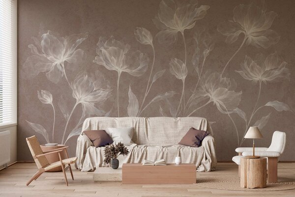 Tapet Flori elegante și aerisite, cu petale translucide dispuse în straturi, pe tulpini lungi și delicate, Fototapet Flori, w05579v3 : Uwalls.ro