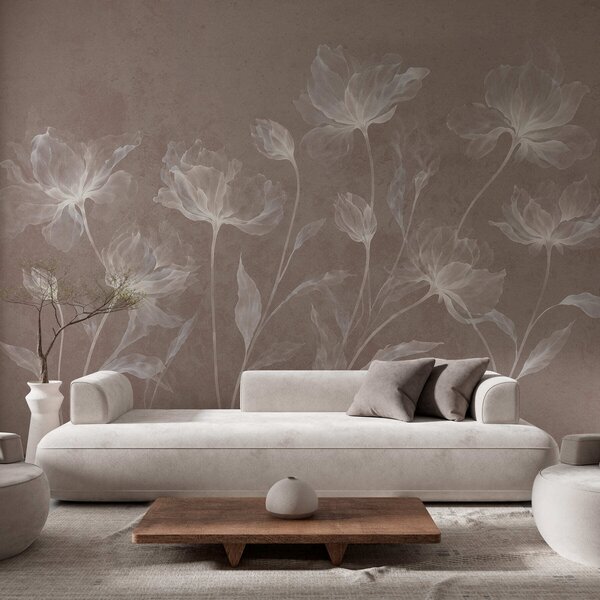 Tapet Flori elegante și aerisite, cu petale translucide dispuse în straturi, pe tulpini lungi și delicate, Fototapet Flori, w05579v3 : Uwalls.ro