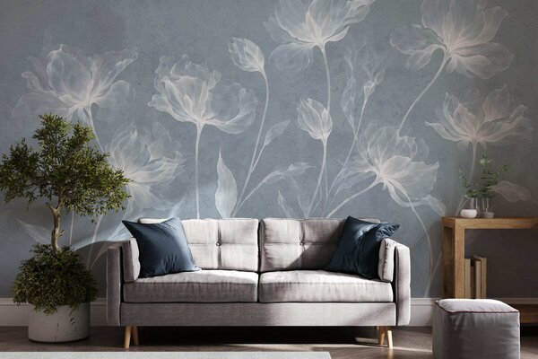 Tapet Flori elegante și aerisite, cu petale translucide dispuse în straturi, pe tulpini lungi și delicate, Fototapet Flori, w05579v2 : Uwalls.ro