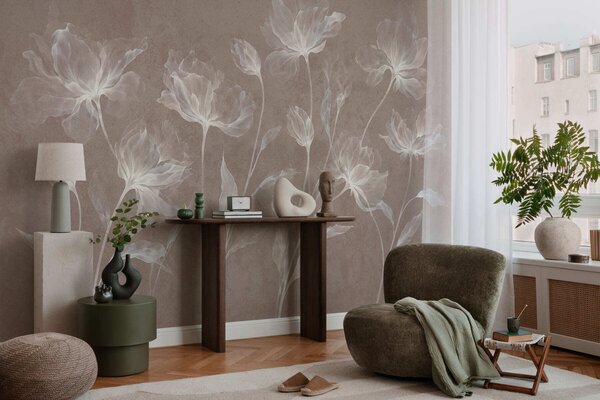 Tapet Flori elegante și aerisite, cu petale translucide dispuse în straturi, pe tulpini lungi și delicate, Fototapet Flori, w05579v3 : Uwalls.ro