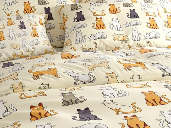 Lenjerie de pat din polibumbac COLORED CATS POLY crem Dimensiune lenjerie de pat: 70 x 90 cm | 140 x 200 cm