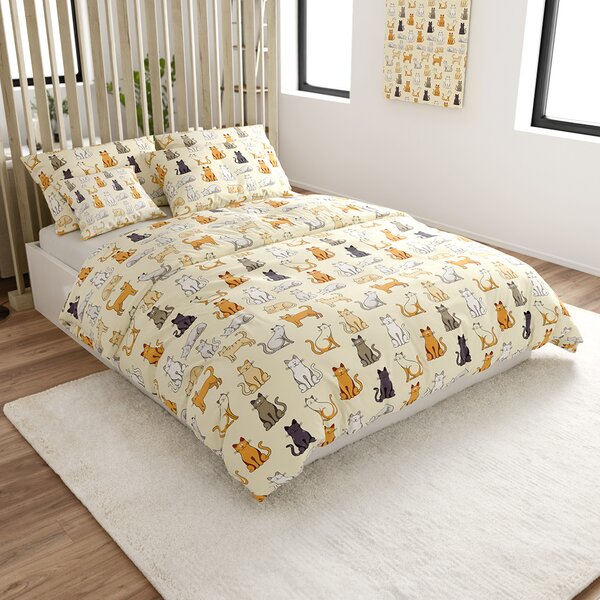 Lenjerie de pat din polibumbac COLORED CATS POLY crem Dimensiune lenjerie de pat: 70 x 90 cm | 140 x 200 cm