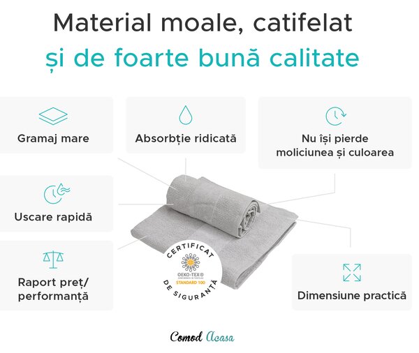 Set prosoape CARRARA 30x30 cm gri deschis 100% bumbac, 3 buc