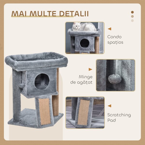 PawHut Ansamblu de Joacă de Sisal din Sisal și Pluș, Căsuță pentru Pisici și Pat, Gri | Aosom Romania
