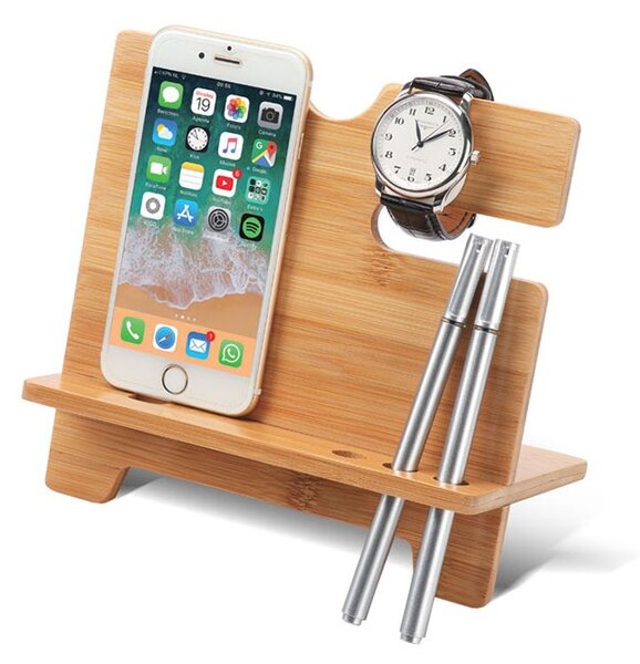 Organizator de birou cu suport telefon, din bambus, 185x116x166 mm, Forofis 92005