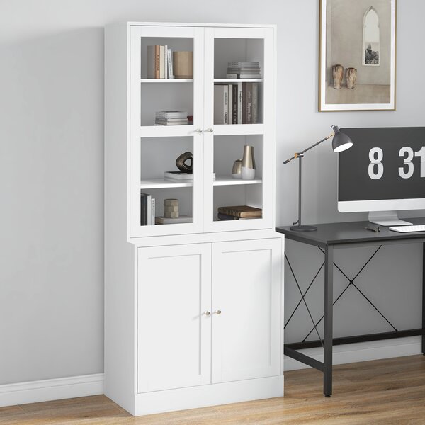 HOMCOM Mobilier de Bibliotecă cu 2 Dulapuri, Rafturi și Uși din Sticlă Alb | Aosom Romania