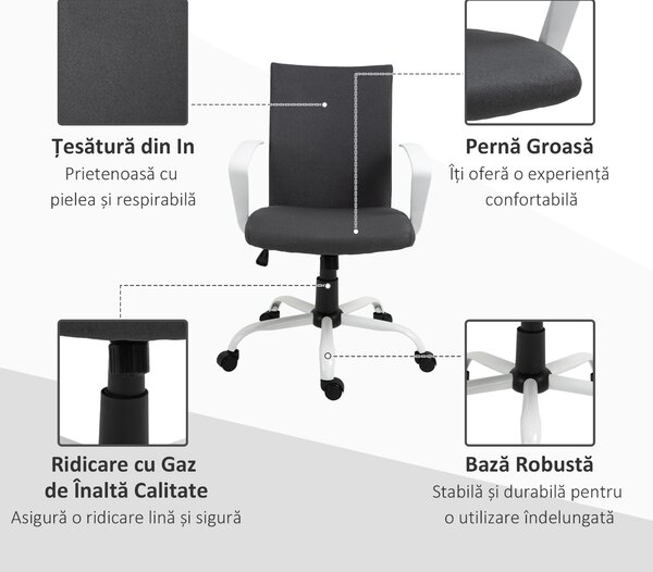 Vinsetto Scaun de Birou Ergonomic și Pivotant pentru Birou, Gri Închis | Aosom Romania