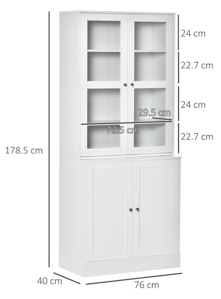HOMCOM Mobilier de Bibliotecă cu 2 Dulapuri, Rafturi și Uși din Sticlă Alb | Aosom Romania