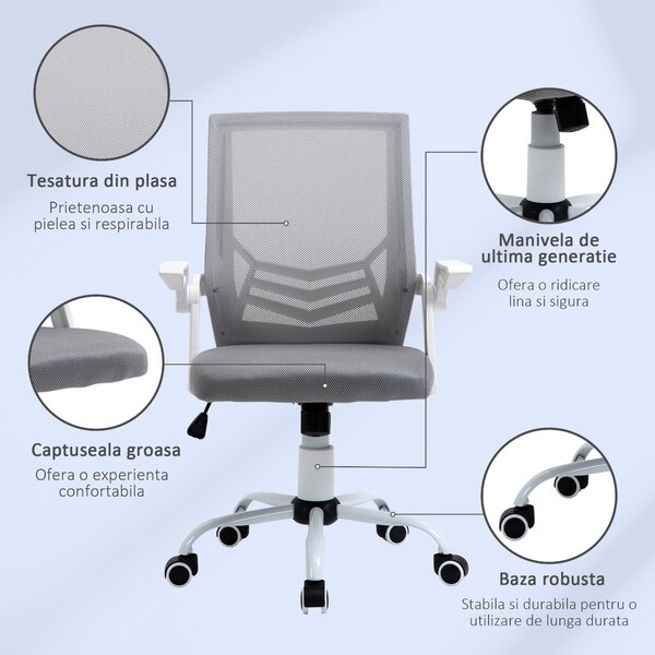 Vinsetto Scaun de Birou Ergonomic cu Suport Lombar din Țesătură, Gri | Aosom Romania