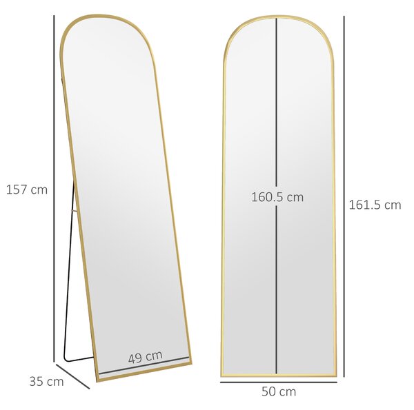 HOMCOM Oglindă de Podea și Perete cu Suport Pliabil, 50x161.5cm, Auriu | Aosom Romania