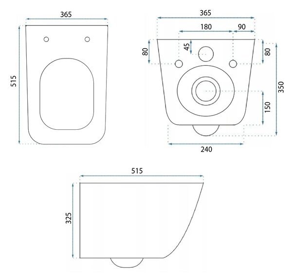 Rea Dexter, vas de toaletă suspendat fără margini Tornado 515x365x350 mm + capac WC duroplast, alb lucios, REA-C1278