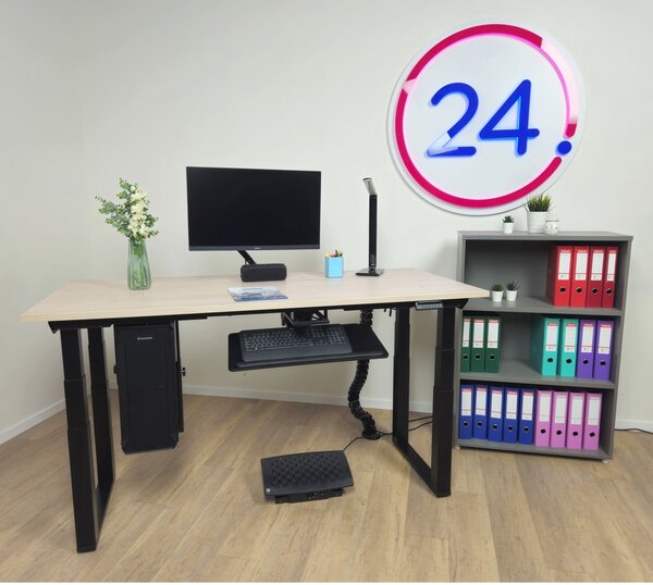 Masă înălțime reglabilă OfficeTech Strong 200 x 80 cm, picioare negre, stejar piatra