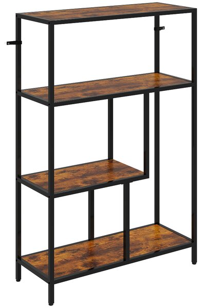 HOMCOM Bibliotecă cu 4 Rafturi, Stil Industrial, Lemn și Metal, 77x30x116cm, Maro | Aosom Romania