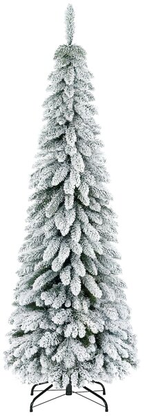 HOMCOM Brad Artificial de Craciun Inalt 180cm, Decor Tip Creion cu 523 de Crengute Pline de Zapada, Forma Coborata, Baza din Otel