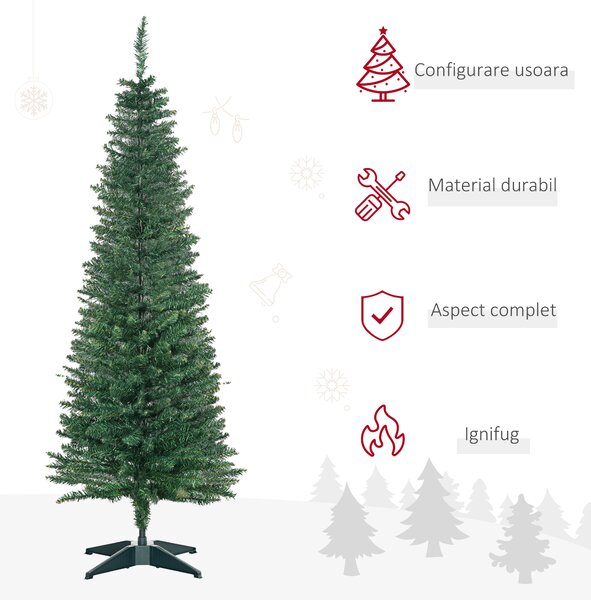 HOMCOM Brad Artificial de Crăciun cu Crengi Realiste, Brad Înalt și Îngust cu Bază din Plastic, Ø46x150 cm, Verde | Aosom Romania