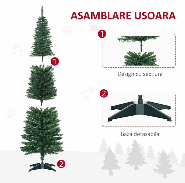 HOMCOM Brad Artificial de Crăciun cu Crengi Realiste, Brad Înalt și Îngust cu Bază din Plastic, Ø46x150 cm, Verde | Aosom Romania
