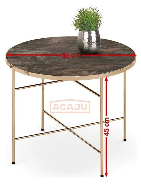 Masuta Isabelle, negru cu efect de marmura/bej, sticla/otel, 60x60x45