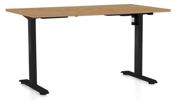 Masă înălțime reglabilă OfficeTech A, 140 x 80 cm, picioare negre, stejar piatra