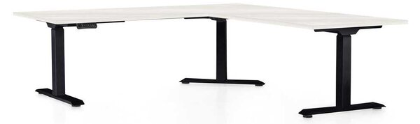 Masă înălțime reglabilă OfficeTech Angle, 180 x 200 cm, picioare negre, frasin alb
