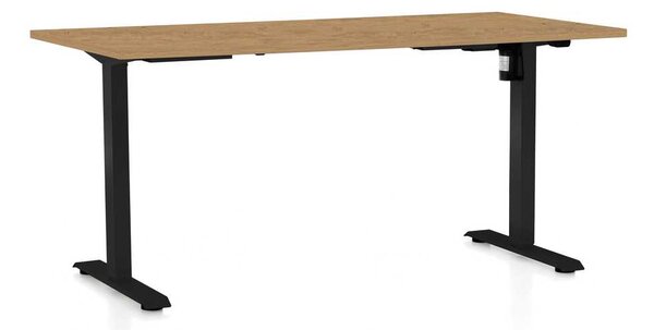 Masă înălțime reglabilă OfficeTech A, 160 x 80 cm, picioare negre, stejar piatra