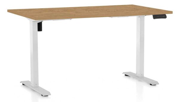 Masă înălțime reglabilă OfficeTech B, 140 x 80 cm, picioare albe, stejar piatra