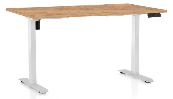 Masă înălțime reglabilă OfficeTech B, 140 x 80 cm, picioare albe, stejar kraft