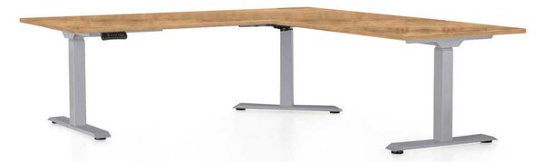 Masă înălțime reglabilă OfficeTech Angle, 180 x 200 cm, picioare gri, stejar auriu