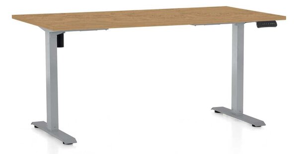 Masă înălțime reglabilă OfficeTech B, 160 x 80 cm, picioare gri, stejar piatra