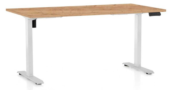 Masă înălțime reglabilă OfficeTech B, 160 x 80 cm, picioare albe, stejar kraft