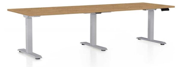 Masă înălțime reglabilă OfficeTech Long, 240 x 80 cm, picioare gri, stejar piatra