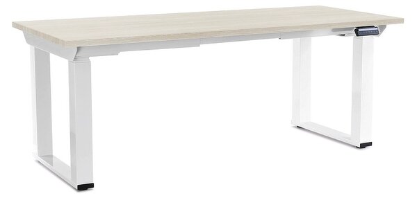 Masă înălțime reglabilă OfficeTech Strong 180 x 80 cm, picioare albe, frasin alb
