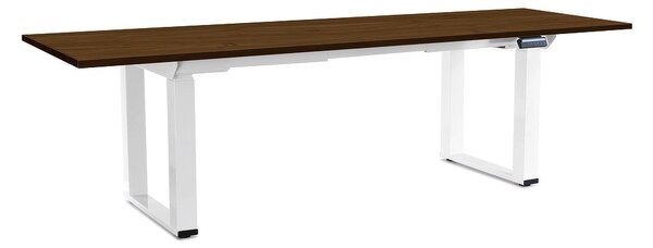 Masă înălțime reglabilă OfficeTech Strong 240 x 80 cm, picioare albe, nuc
